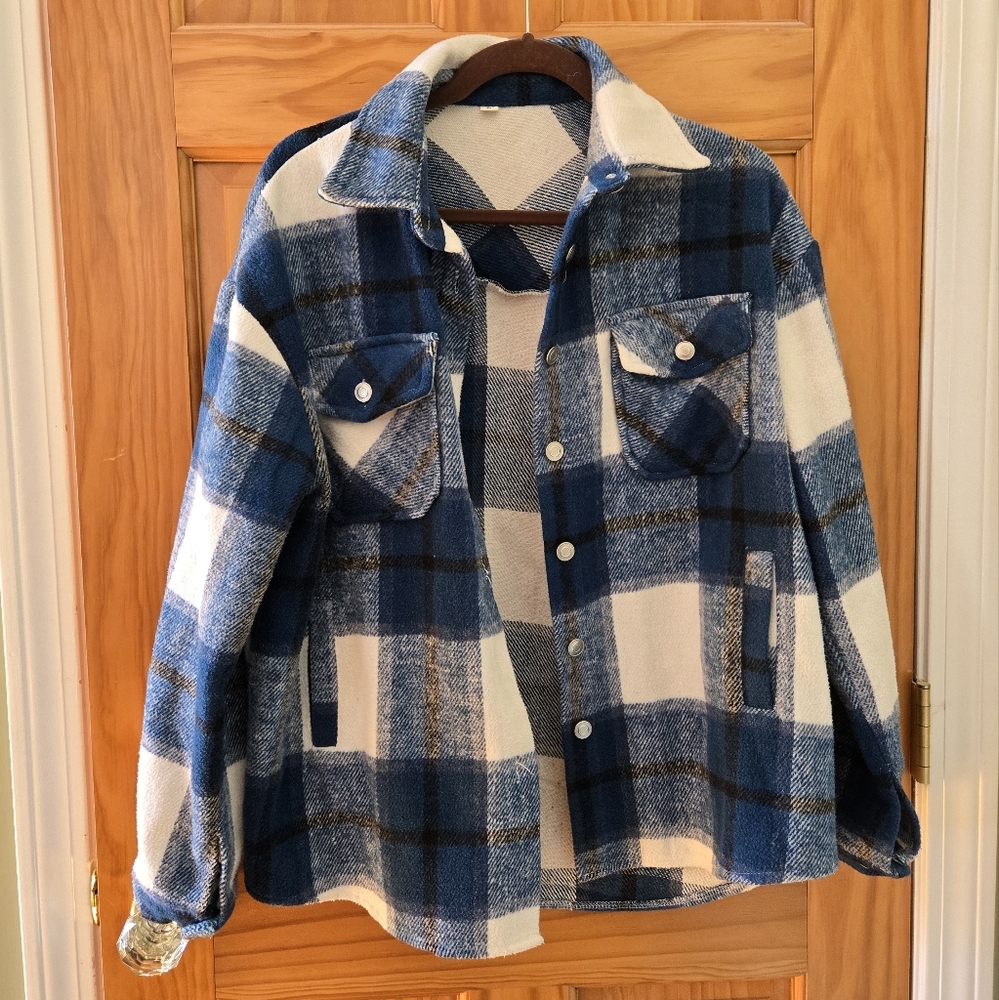 Blue and White Plaid Shacket (Unisex)